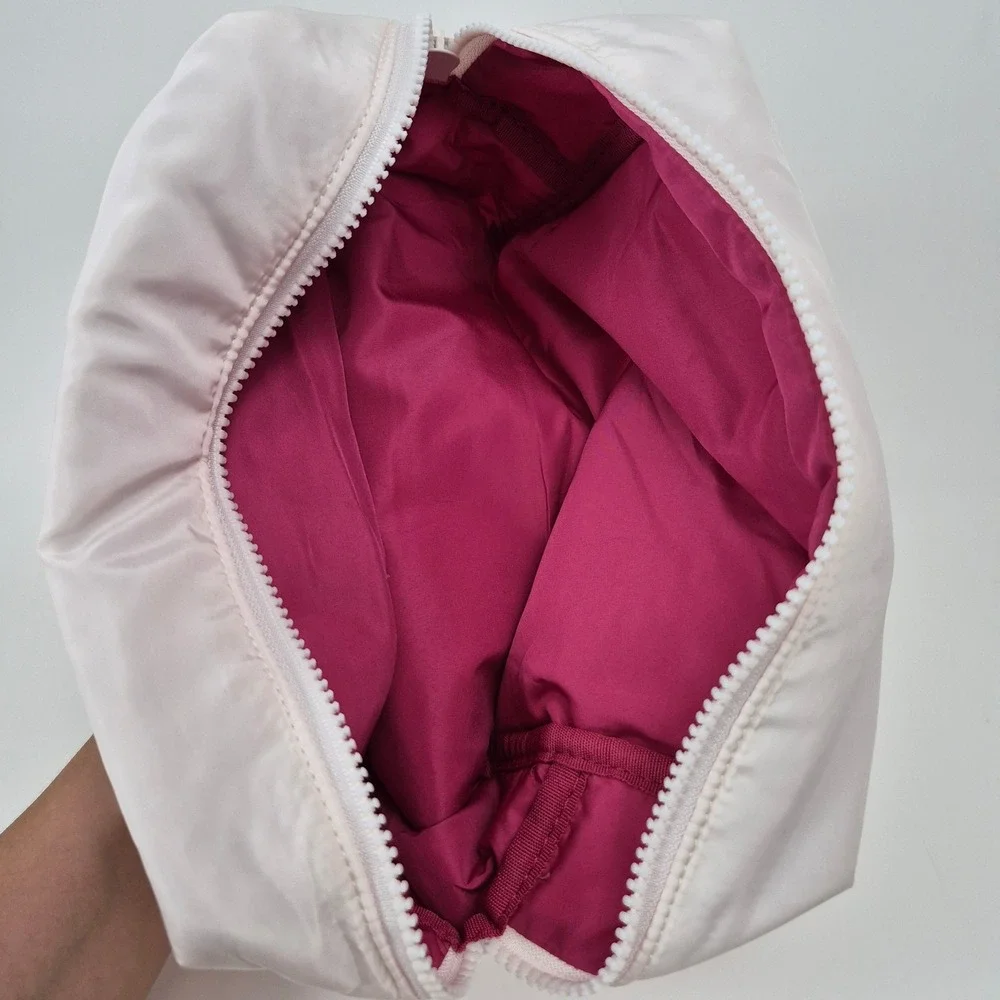 MAELYS Cosmetics Puffer Makeup Bag Pale Pink Quilted Nylon Travel Pouch